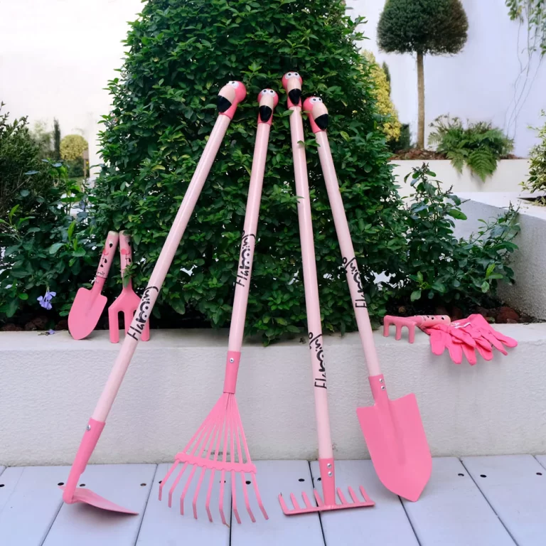 pink garden tools