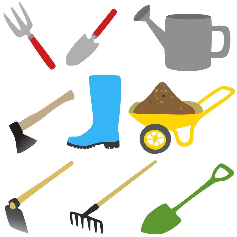 farm-and-gardening-cartoon-equipment-icon-set-vector